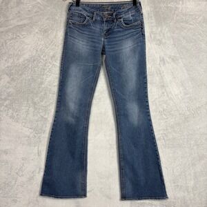 Silver Jeans Aiko Bootcut Mid Wash Embroidered Pocket Denim 27/33 Flare Y2K